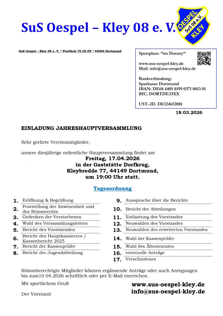 Jahreshauptversammlung 17.04.2026